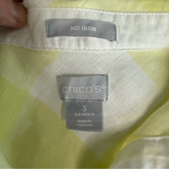 Chico’s Linen Shirt Dress Yellow No Iron Tab Sleeves Women’s XL-16 (Chico’s 3) - Picture 10 of 13